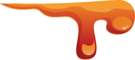 Flowing downwards caramel syrup is leaving a trace on white background