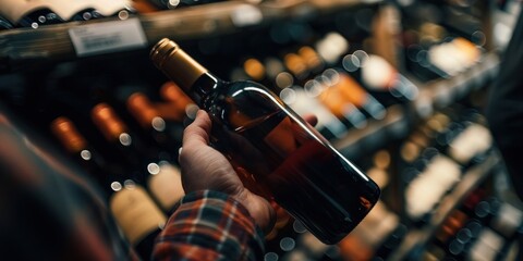 Close-up of Hand Holding a Wine Bottle in a Wine Cellar.