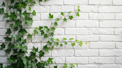 Ivy on white brick wall background