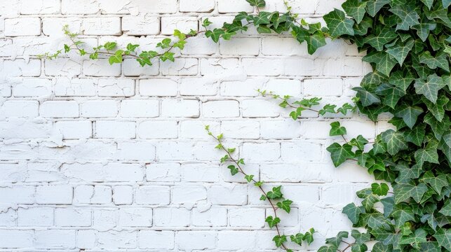 Fototapeta Ivy on white brick wall background