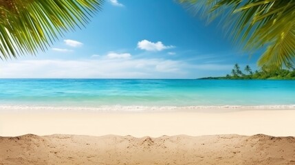 Tropical beach with white sand and palm trees. Seascape.
