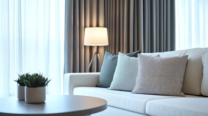 Modern Living Room Decor with White Sofa and Pillows