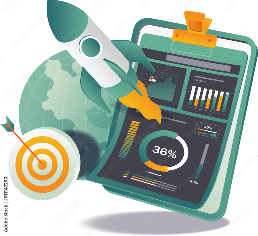Poster image showing marketing analytics and reporting charts, graphs, and statistics for data analytics