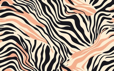Abstract Zebra Print Pattern with Beige, Black, and Orange Colors