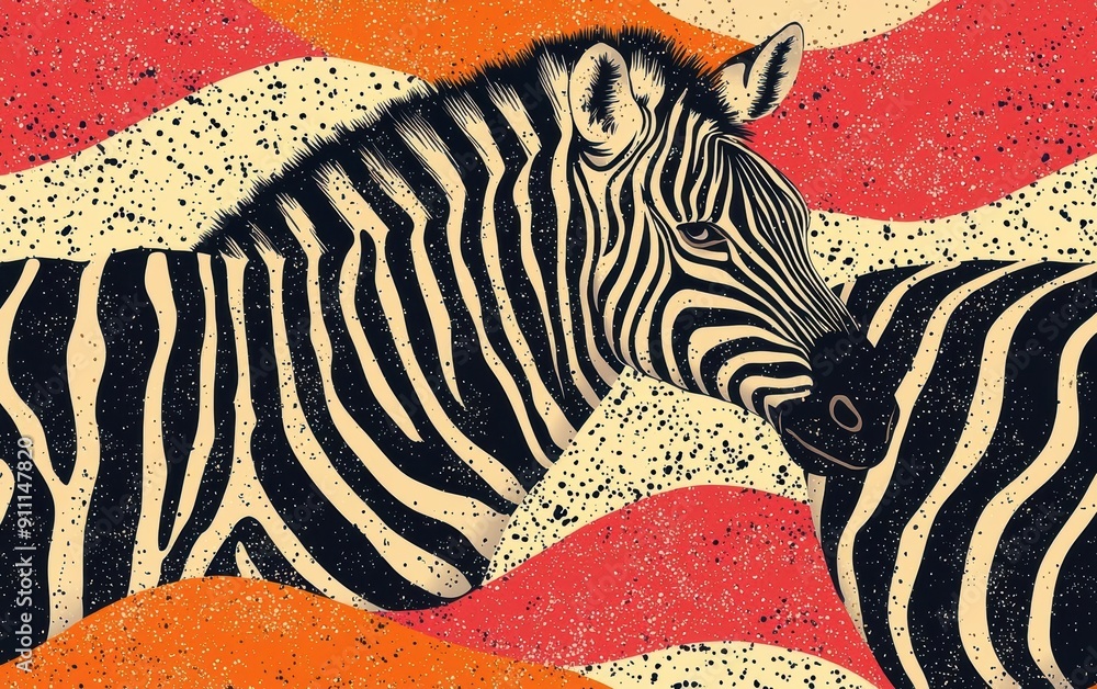 Poster colorful abstract zebra with red and orange patterns