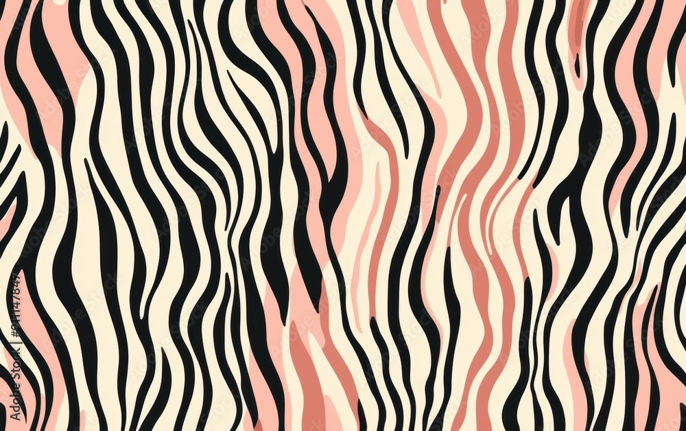 Poster abstract black and pink zebra print pattern on cream background