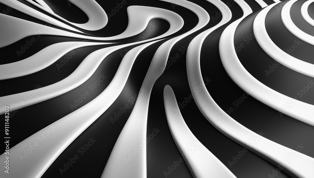 Poster black and white abstract 3d wave pattern with curves