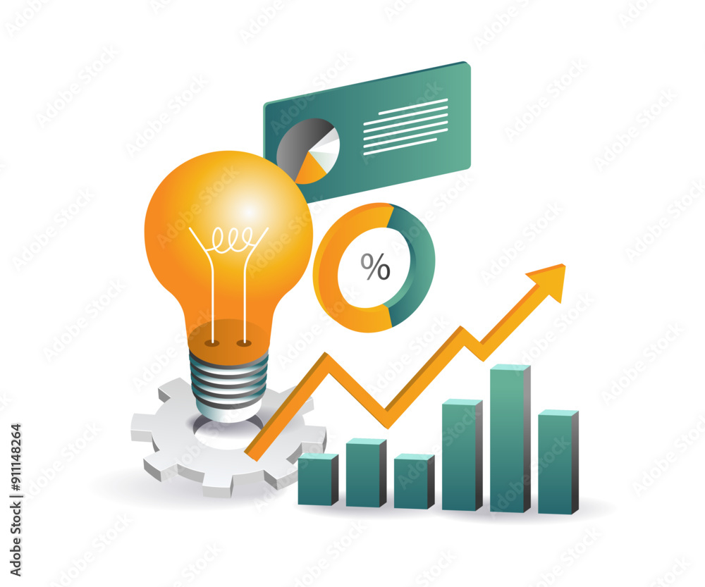 Poster light bulb with graph and business chart, symbolizing innovation and growth in business strategy