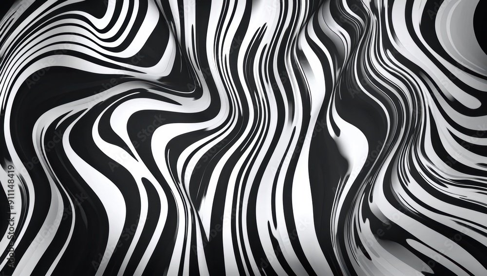 Poster abstract black and white waves - monochrome pattern with flowing lines