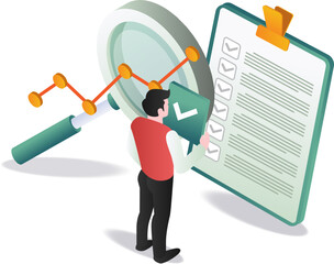 Man examining checklist with magnifying glass