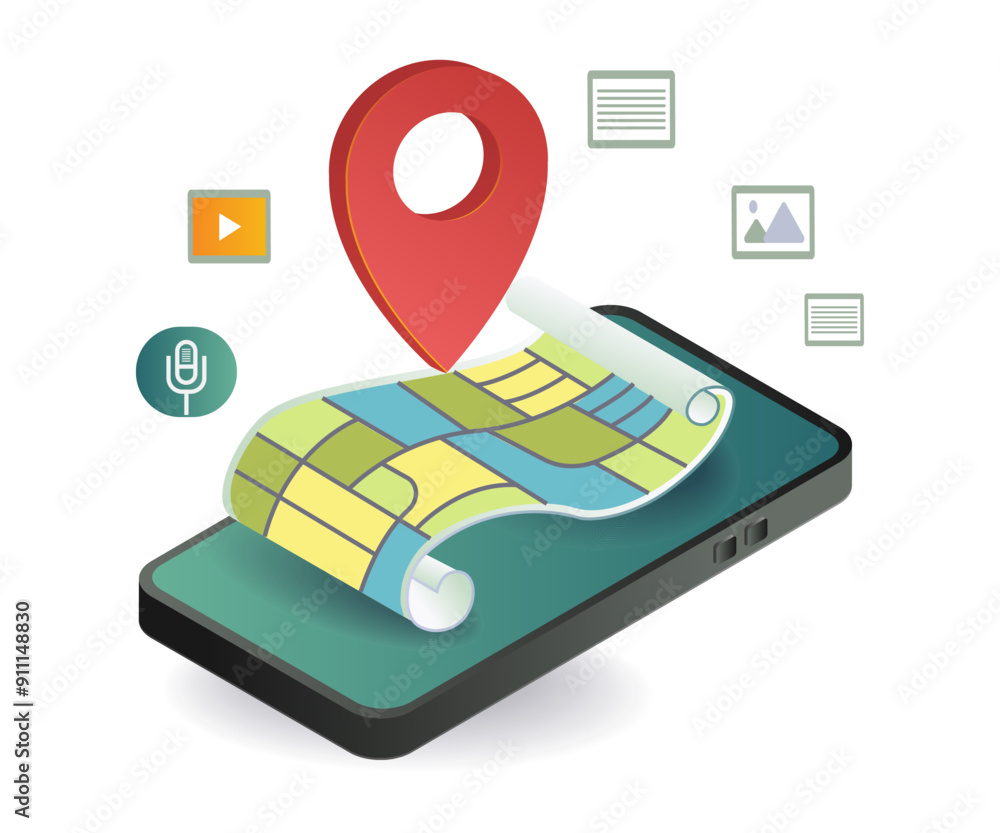 Poster map app icon symbolizing mobile app development