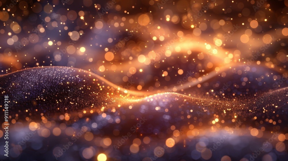 Poster dancing particles of light create a hypnotic visual effect in a dark setting