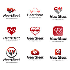 Set of Heart beat logo vector, ECG Logo vector illustration.