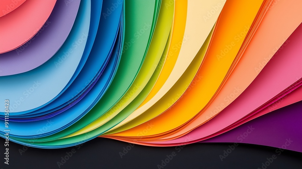 Poster a rainbow of colors is displayed in a series of paper strips. the colors are arranged in a way that 