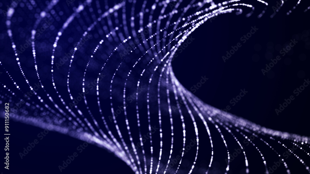 Poster abstract blue background with moving glowing particles. big data. 3d rendering.