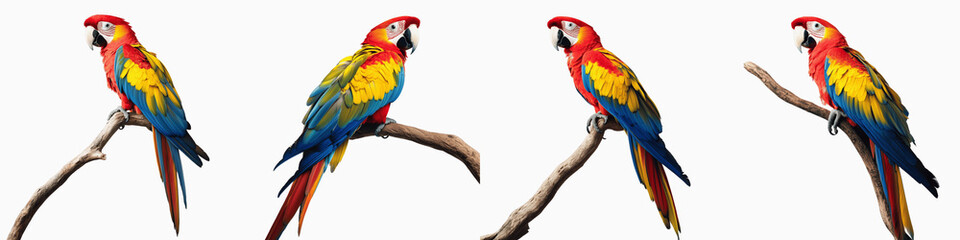 set of A colorful parrot spreading its wings, Vibrant Red Parrot, Colorful Red Parrot, Red Parrot, Brightly Colored Red Parrot, Red Parrot Showcasing, on a transparent backgrounds