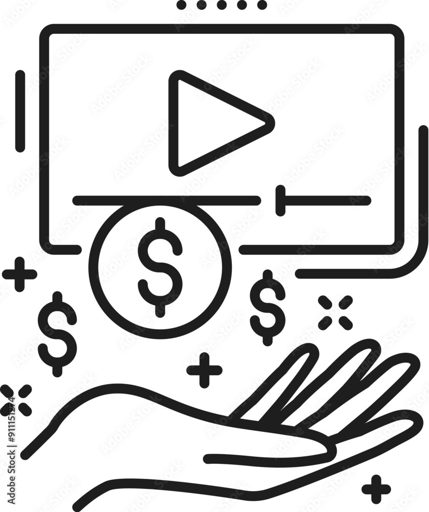 Fototapete monetization, blogging line icon, social media and multimedia content creation. isolated monochrome 