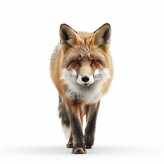 Fototapeta premium A Red Fox Walking Towards the Camera on a White Background