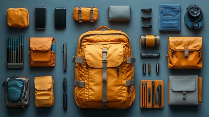 Organized Open Backpack Displaying Essential Study Supplies and Accessories on a Modern Table