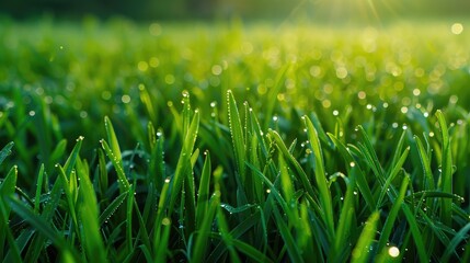 Obraz premium Fresh green grass with dew is a refreshing sight
