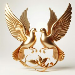 Fototapeta premium a pair of 3D Gold dove, 3D style, art, minimalist, white background