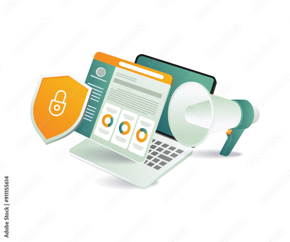 Poster shield symbolizing website protection - strong passwords, software updates