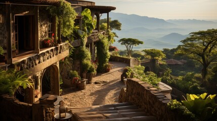 Fototapeta premium Elegant tropical mansions with ocean views.