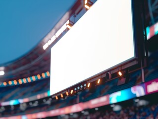 Sports event in stadium with blank white billboard mockup
