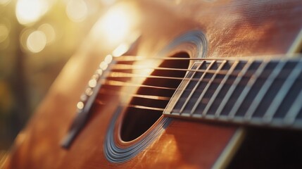 Naklejka premium Acoustic Guitar in the Golden Hour