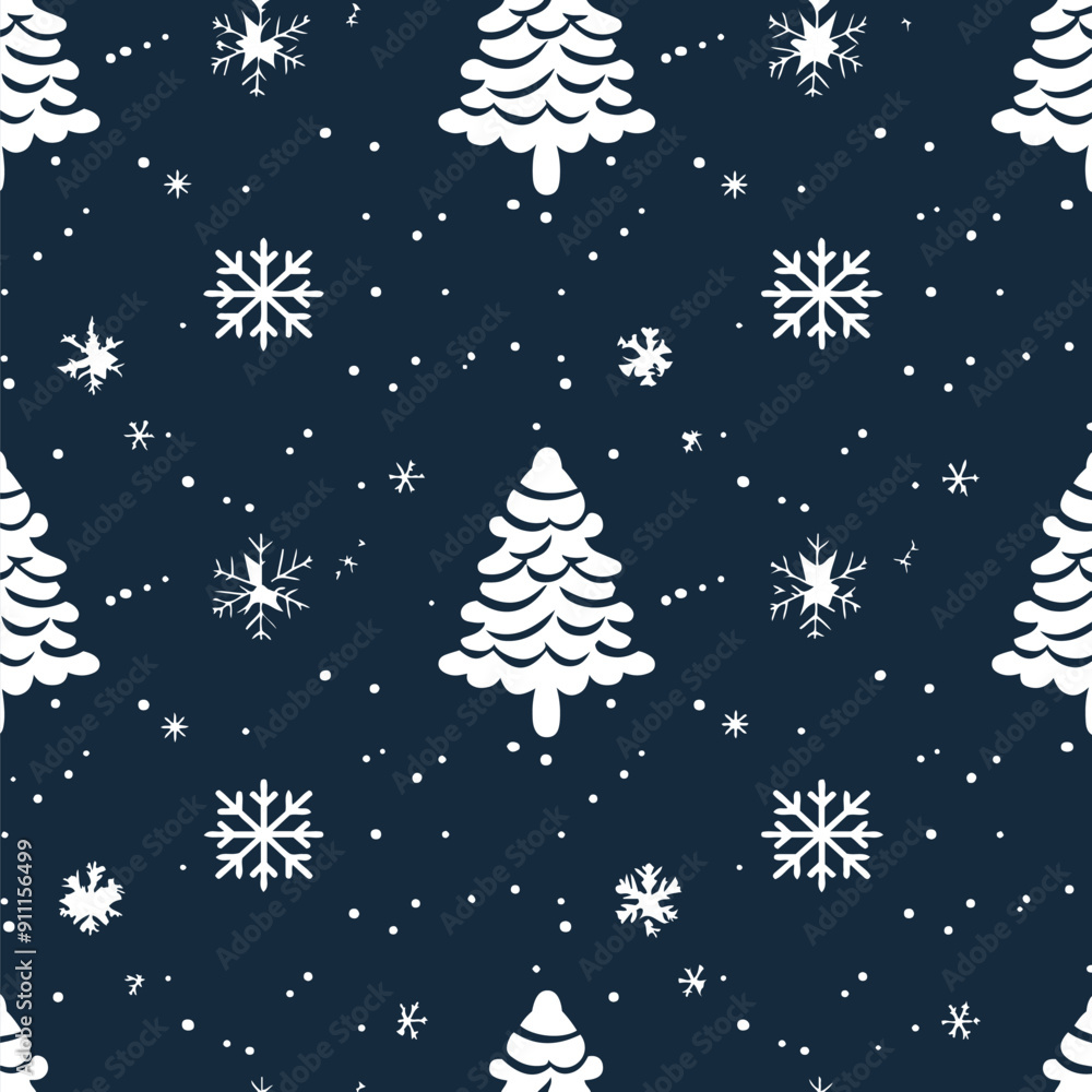 Poster snowflakes tree pattern isolated vector background