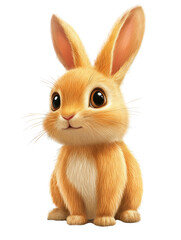 Adorable cartoon bunny with large, expressive eyes, standing upright and looking curious, rendered in a bright and friendly illustrative style.