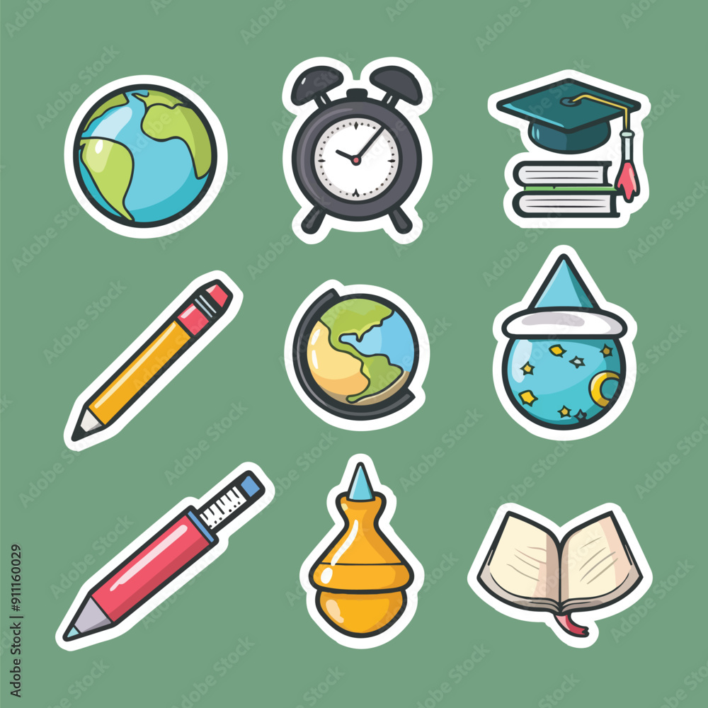 Aufkleber education icons set , hand drawing colorful graphics elements outline symbol for architecture and sc