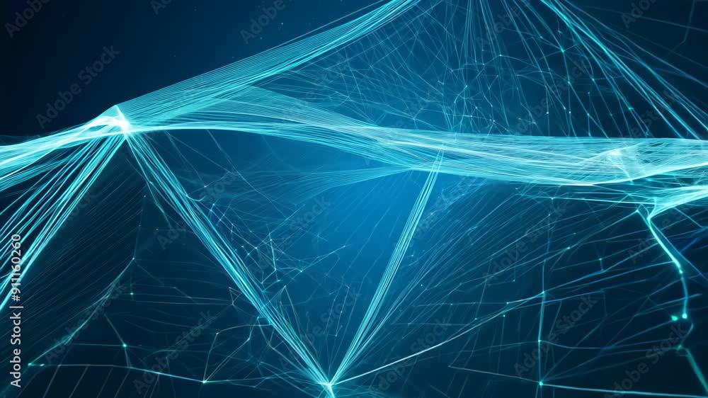 Poster network lines and nodes on a dark background, reminiscent of neural networks or digital communicatio