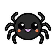 Obraz premium Cute Black Spider with Smiling Face, Halloween Sticker on White Background