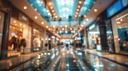 Modern shopping mall interior during Black Friday sale captured in a blurry view