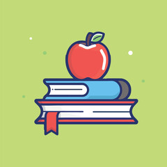 apple and books isolated vector illustration