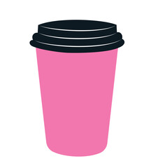 Simple takeaway paper or plastic cup with a lid. Hand drawn vector illustration in flat design, isolated on white