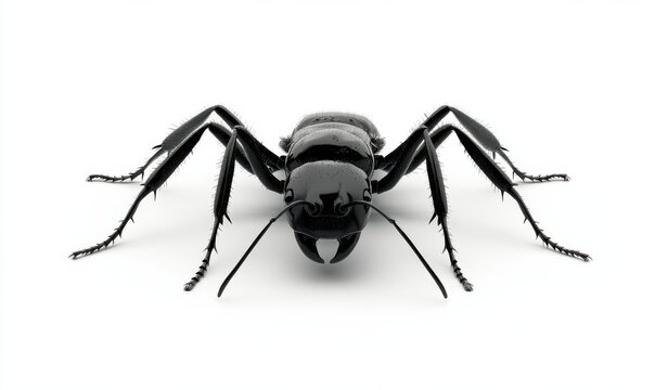 Close-up macro of an ant on a white background, generative AI animal