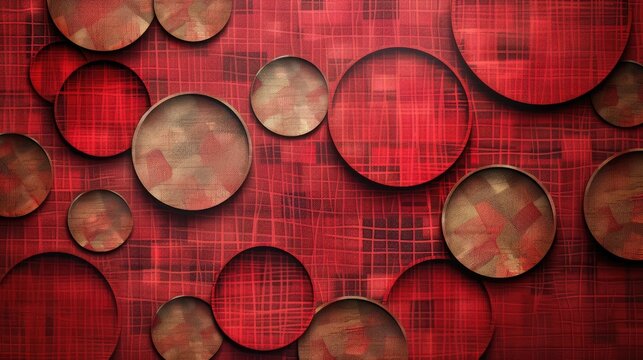 Red and brown checkered paper background with circle cutouts