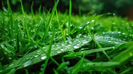 Obraz premium Raindrops on the fresh lawn
