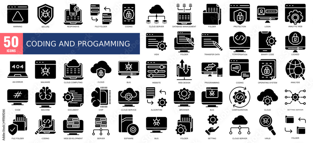 Wall mural 50 icon set coding and progamming
