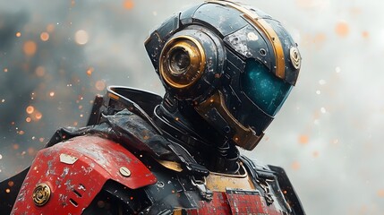 Fototapeta premium A Futuristic Armored Robot Blending Traditional Samurai Elements with Modern Sci-Fi Design