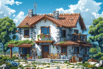 Obraz premium Video game country house