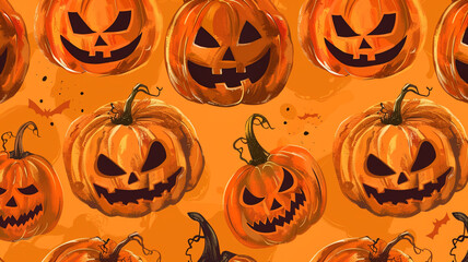 Drawn Background with vibrant orange pumpkins Concept of Halloween celebration and creativity.