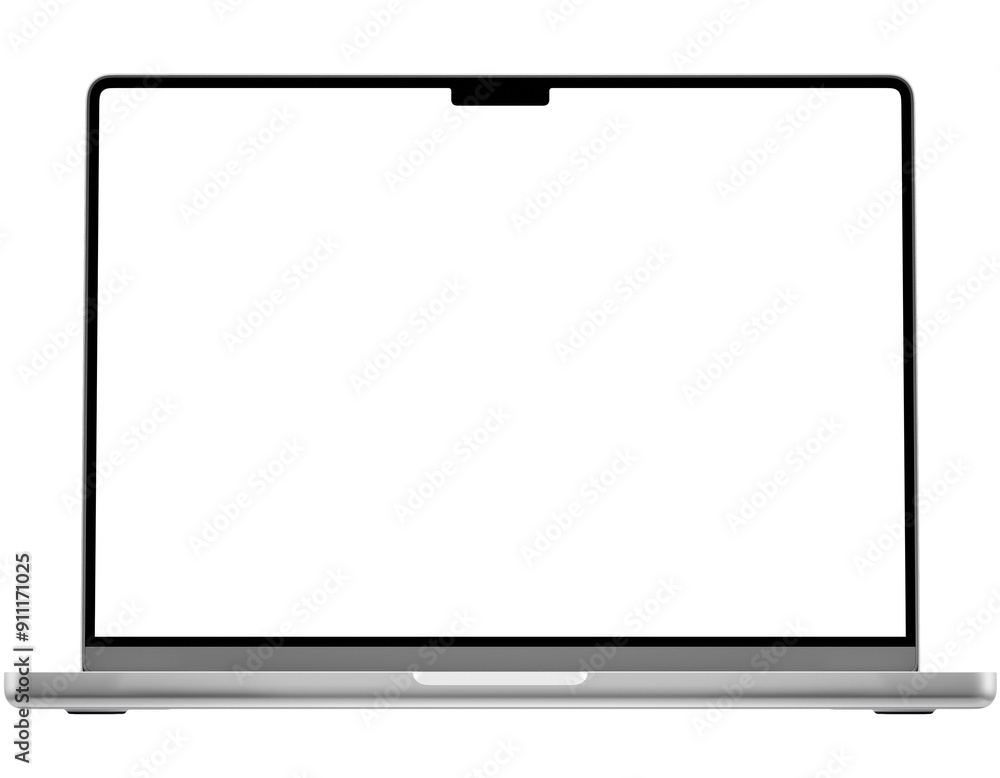 Canvas Prints front view mockup template of silver laptop similar to macbook without background.