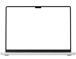 Front view mockup template of silver laptop similar to macbook without background.

