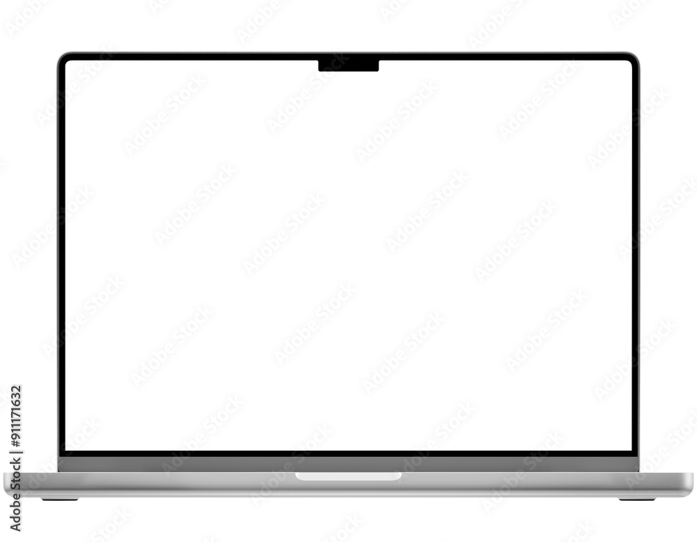 Canvas Prints front view mockup template of silver laptop similar to macbook without background.