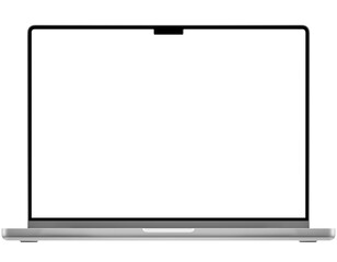Front view mockup template of silver laptop similar to macbook without background.

