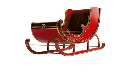 Red and brown traditional Santa sleigh, festive holiday decoration, isolated on white background, detailed design.