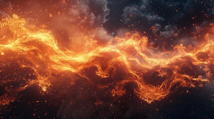 Obraz premium Dynamic Abstract Fire and Smoke Background with Glowing Particles in a Dark Atmosphere